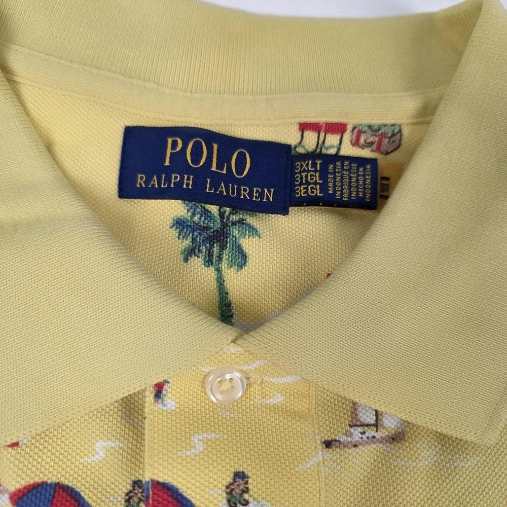 Polo Ralph Lauren Hawaiian Polo Shirt Mens 3XLT Yellow Aloha Print Short Sleeve